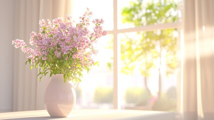 Serene Modern Home Interior featuring Bright January Florals in Vase under Gentle Morning Light Cinematic Image