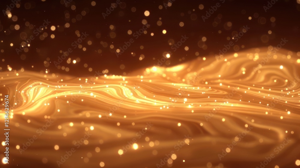 Poster Glimmering golden waves with sparkling particles creating a mystical atmosphere