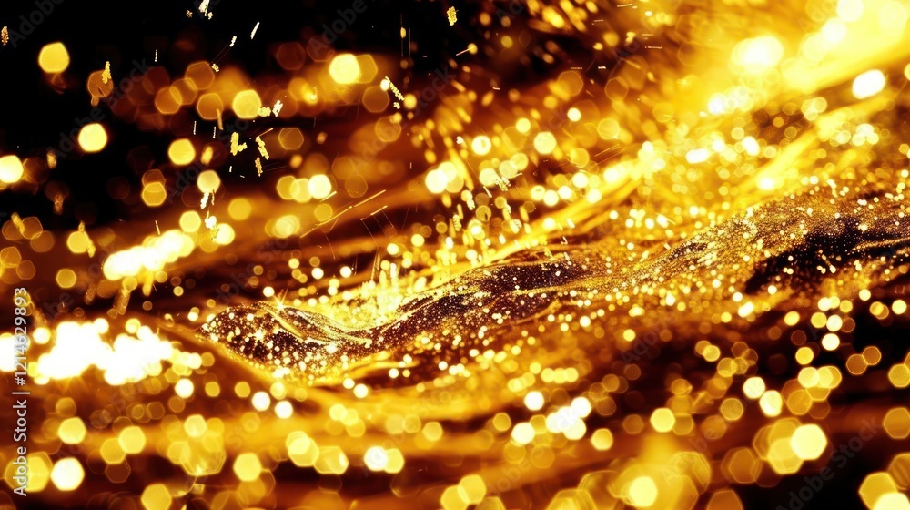 Poster golden liquid splashes and sparkles create a mesmerizing effect in an abstract background