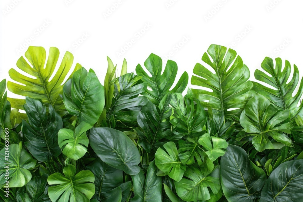 Poster a close-up view of a cluster of green plants with varying textures and shapes