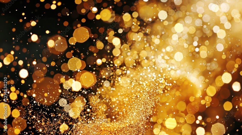 Poster Glimmering golden bokeh background with sparkling particles creating a festive atmosphere