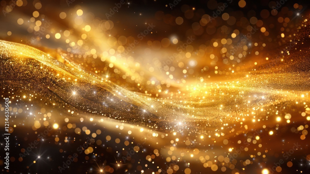 Poster abstract golden waves with sparkling bokeh lights creating a luxurious and festive atmosphere