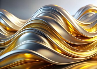 Abstract Golden Silver Waves White Background - Luxury Texture Stock Photo