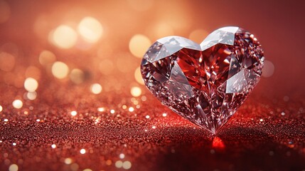 Heart-shaped diamond on a rich red background, perfect for Valentine’s Day designs, romantic themes, and luxury gift concepts.