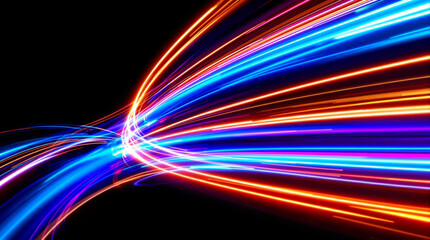 Dynamic Light Trails in Vibrant Colors on Black Background