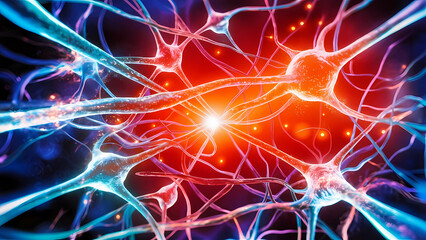 A Neural Connections and Brain Activity With Glowing Electrical Energy as They Send and Receive Signals - Digital art