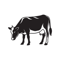 cow silhouette, black and white silhouette, vector and illustration