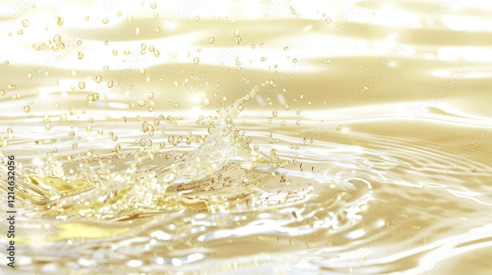 Poster golden water splash creating ripples in a serene environment with shimmering reflections