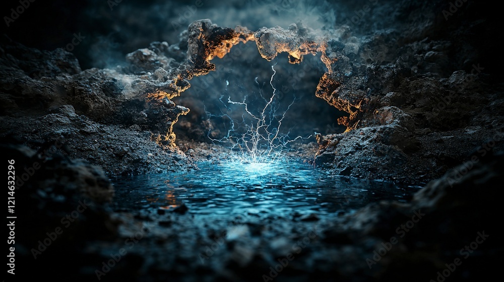 Poster vibrations of void shattering structure of memory fantasy realm digital art ethereal landscape drama
