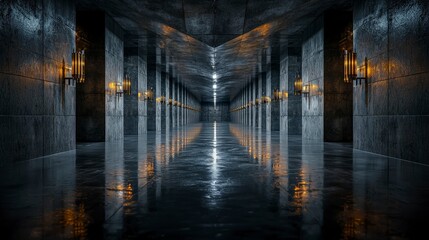 Eerie hallway illuminated by flickering candles abandoned building digital art dark environment wide shot conceptual design