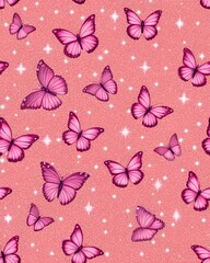 Seamless Glitter blush Pink Butterfly Pattern with Sparkling Background