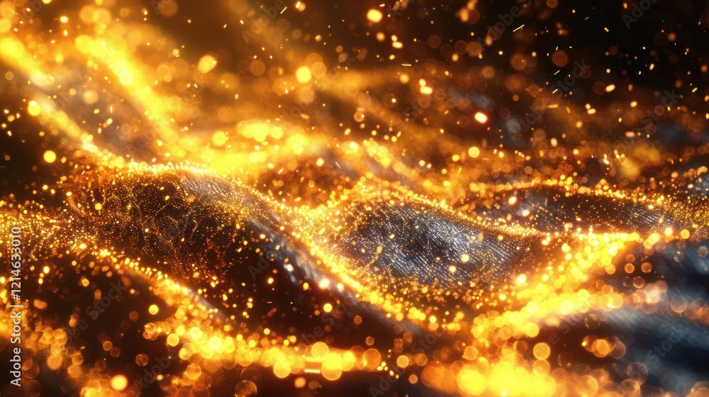 Aufkleber abstract golden waves with shimmering particles creating a vibrant, dynamic background