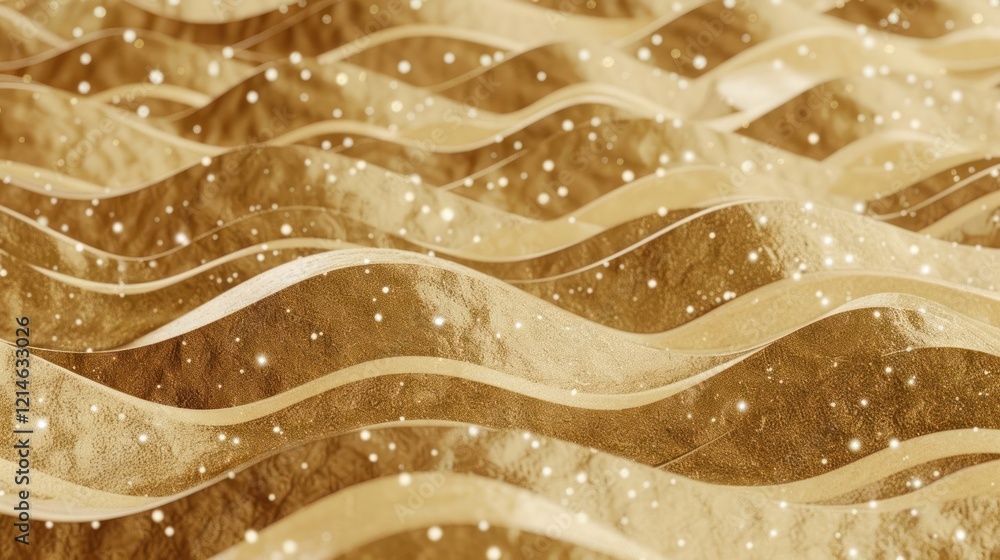 Poster Abstract golden waves with sparkling highlights creating a shimmering effect in a fluid design
