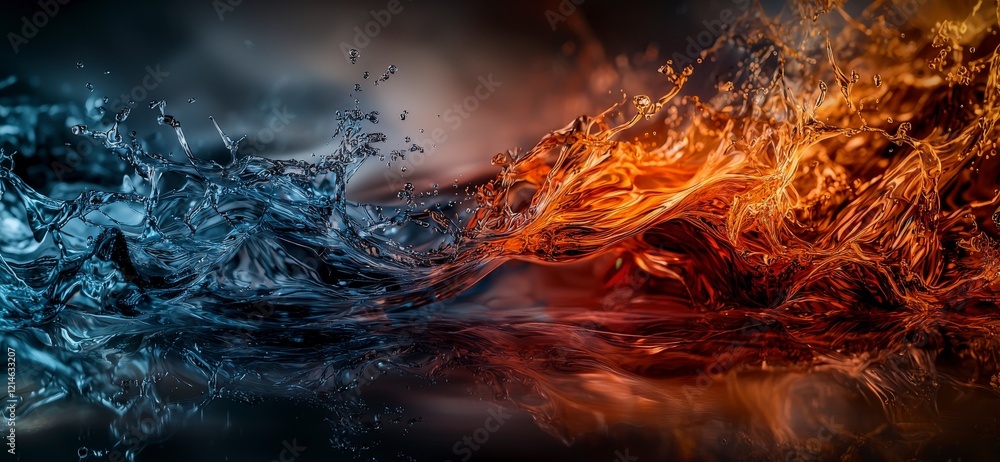 Aufkleber dynamic water and flowing flames an ethereal visual symphony of stunning contrast and creative persp