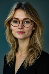 Obraz premium A woman with long blonde hair wearing glasses
