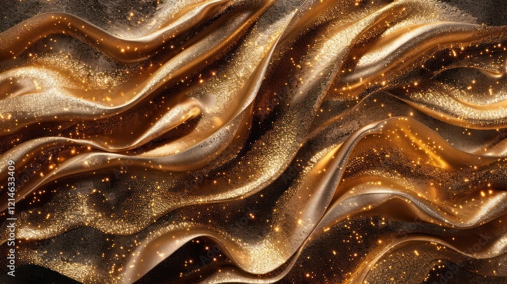 Poster abstract flowing fabric with golden sparkles on a dark background creating a luxurious feel