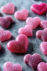 Fototapeta premium Close-up shot of multiple colorful candy hearts
