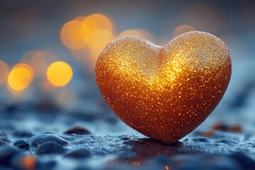 Fototapeta premium A heart-shaped object sits atop a pile of rocks, perfect for use in editorial or commercial contexts where a symbol of love and affection is needed