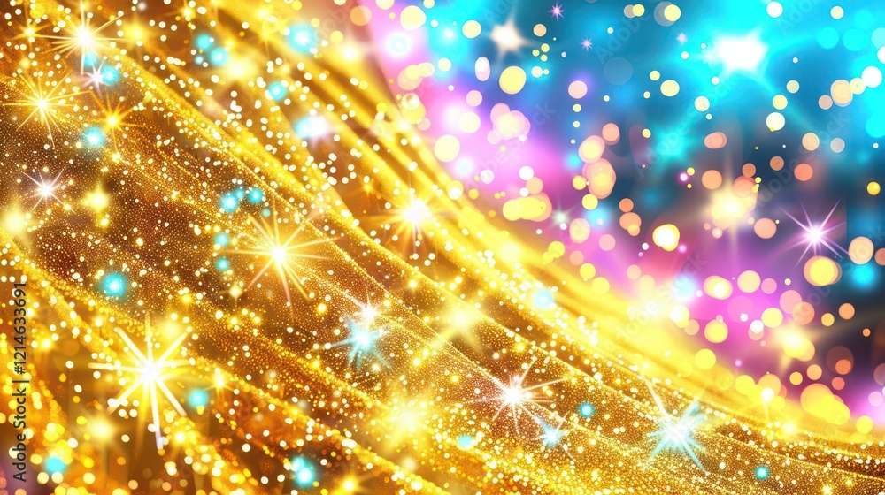 Aufkleber abstract shimmering background with golden waves and colorful bokeh lights creating a festive atmosp