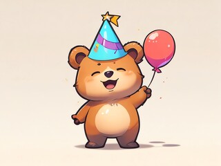 Adorable Birthday Bear Cub Celebration: A Delightful Digital Painting of a Happy Bear