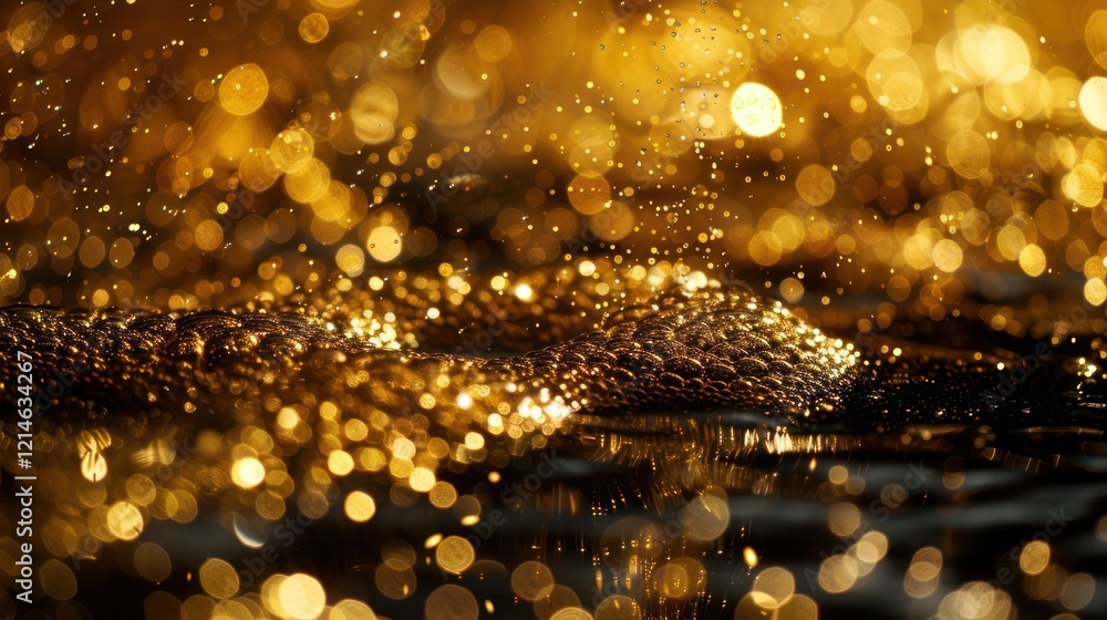 Aufkleber glimmering golden bokeh effect on water surface, creating a mesmerizing background atmosphere