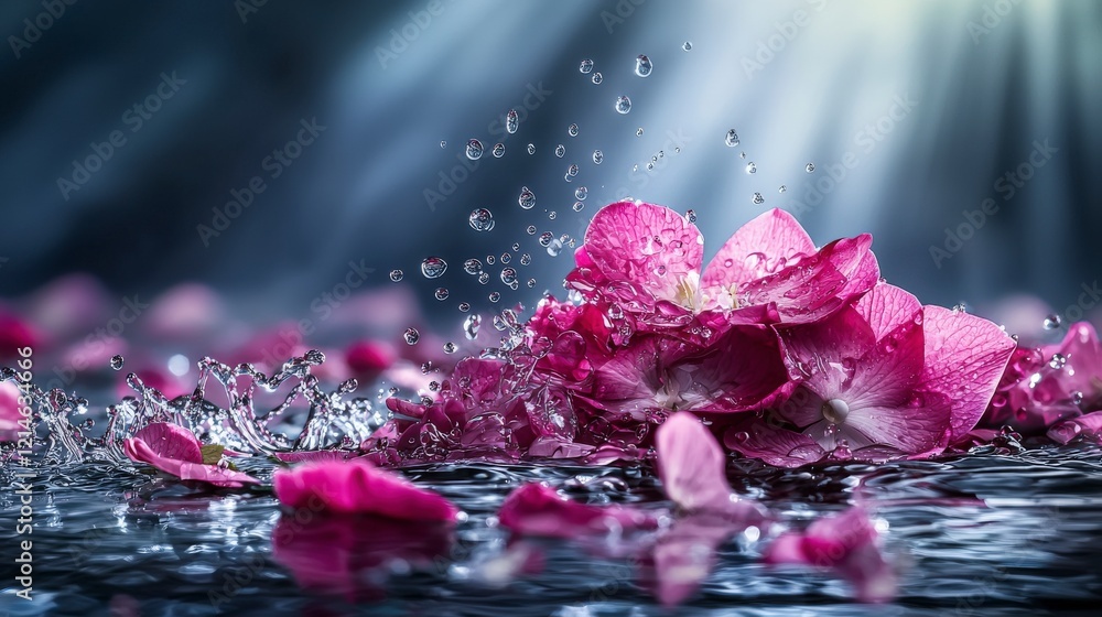 Aufkleber exploding petals of cognition in water drops nature close-up photography a serene environment abstra