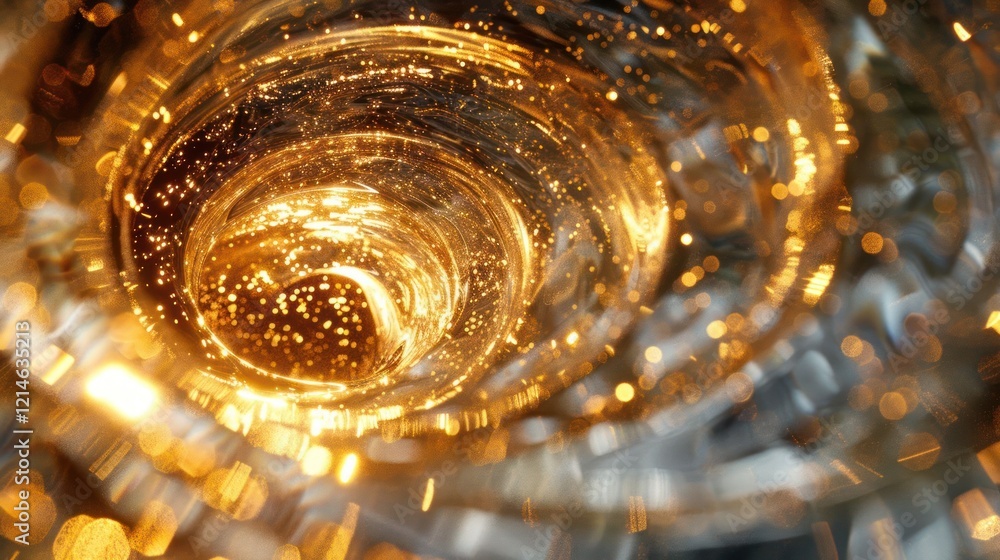 Poster abstract swirling vortex of golden particles and light effects in a dynamic 3d space