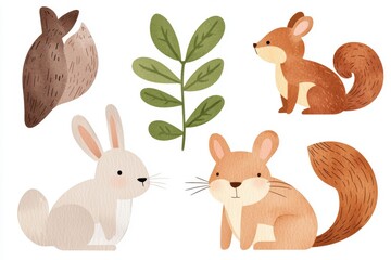 Whimsical Woodland Animals Featuring Bunny and Squirrel Illustrations