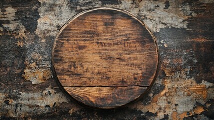 Rustic Wooden Round Surface on Weathered Background for Cooking