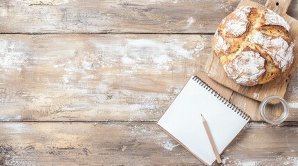 Rustic Fresh-Baked Bread on Wooden Board with January Meal Prep Schedule Cinematic Image