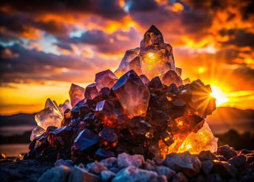 Silhouette of Morion Crystals in Pegmatite - Dramatic Mineral Formation