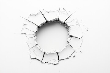 A hole in a wall with a white background