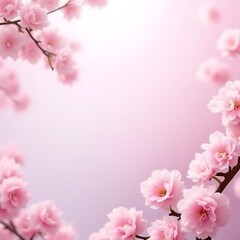 Fototapeta premium Pink Blossom Frame: Delicate pink cherry blossoms frame a soft, ethereal background, inviting dreams and whispering of new beginnings.