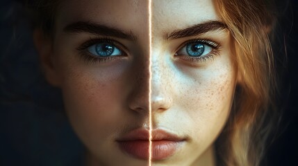 Woman with frizzy hair standing in front of a vibrant colorful background