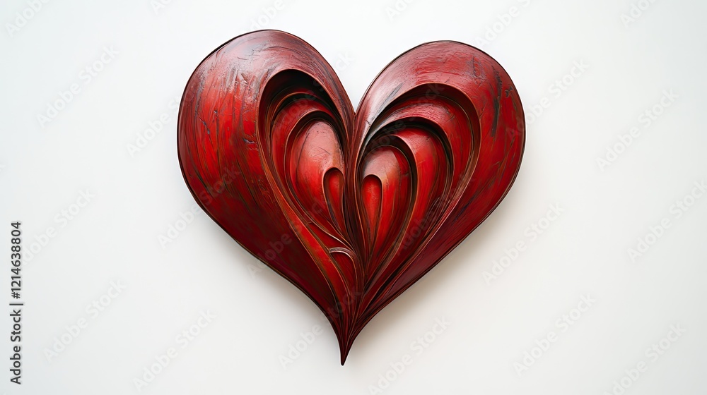 Poster red heart symbol with smooth curves, centered on a white background for a simple and elegant look