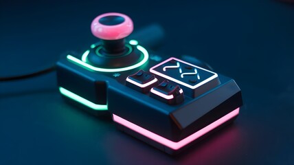 A gaming joystick with neon accents