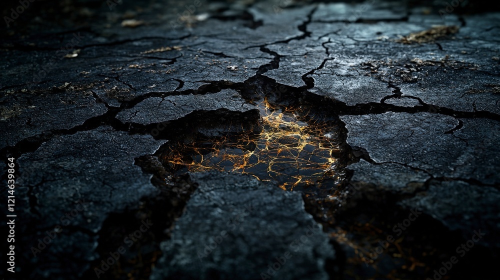 Poster flickering shadows of aspiration abstract art urban environment cracked pavement ground level view c