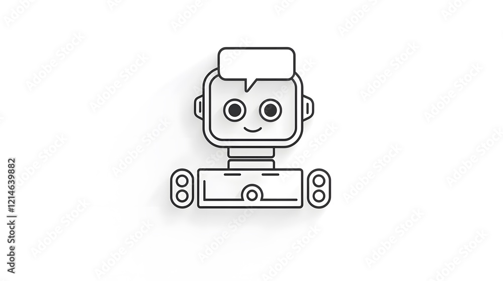 Poster friendly robot character with speech bubble