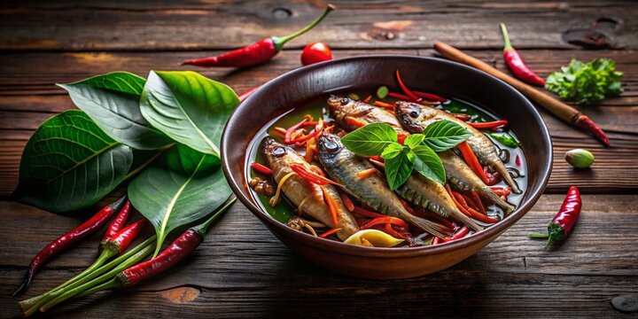 Silhouette of Spicy Northern Thai Kang Pak Seaw Soup with Bauhinia Leaf & Smoked Fish