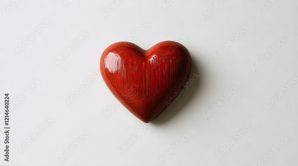 Poster single red heart centered on a clean white background, creating a striking and romantic image