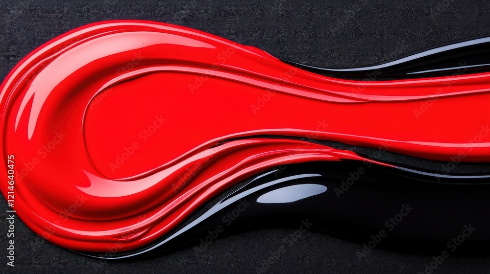 Poster Abstract Red and Black Paint Swirl:  A vibrant splash of red paint flows across a black surface, creating a dynamic, abstract design that invites exploration and contemplation.