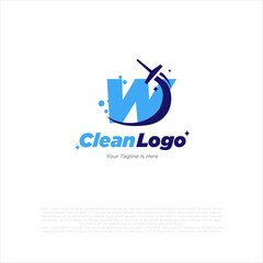 Letter W with windows cleaning logo and swoosh