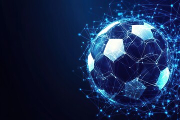 Fototapeta premium Futuristic soccer ball, digital, dark background, network, sports promotion