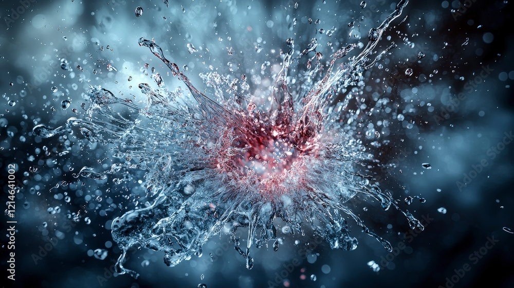 Poster Dynamic water splash art studio photography abstract close-up fragments of infinity bursting into reality