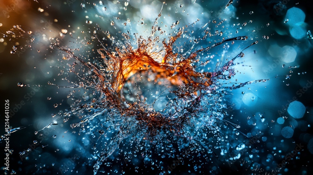 Poster abstract water art high-speed photography of colorful droplets showcasing fluidity in close-up view