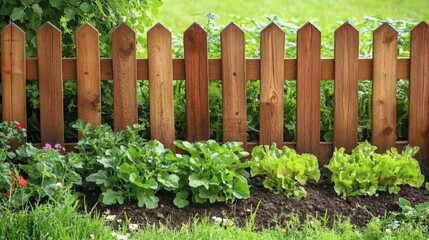 Fresh Vegetables Growing Near Wooden Fence in Colorful Garden Bed