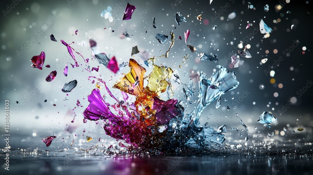 Poster shattered dreams splash of vibrant colors abstract environment dynamic visuals conceptual art