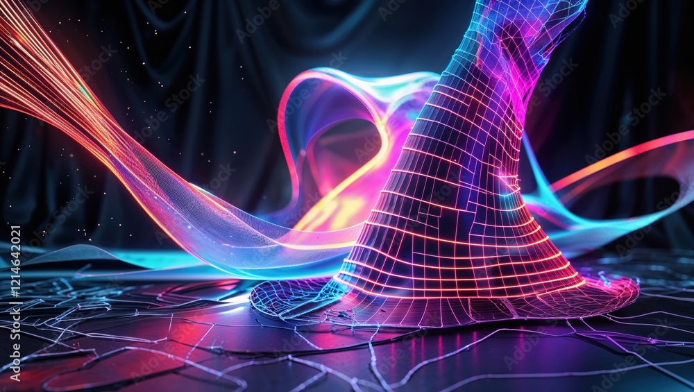 Poster a vibrant, abstract representation of flowing light and grids, creating a dynamic and futuristic dig