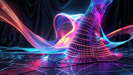 A vibrant, abstract representation of flowing light and grids, creating a dynamic and futuristic digital landscape.