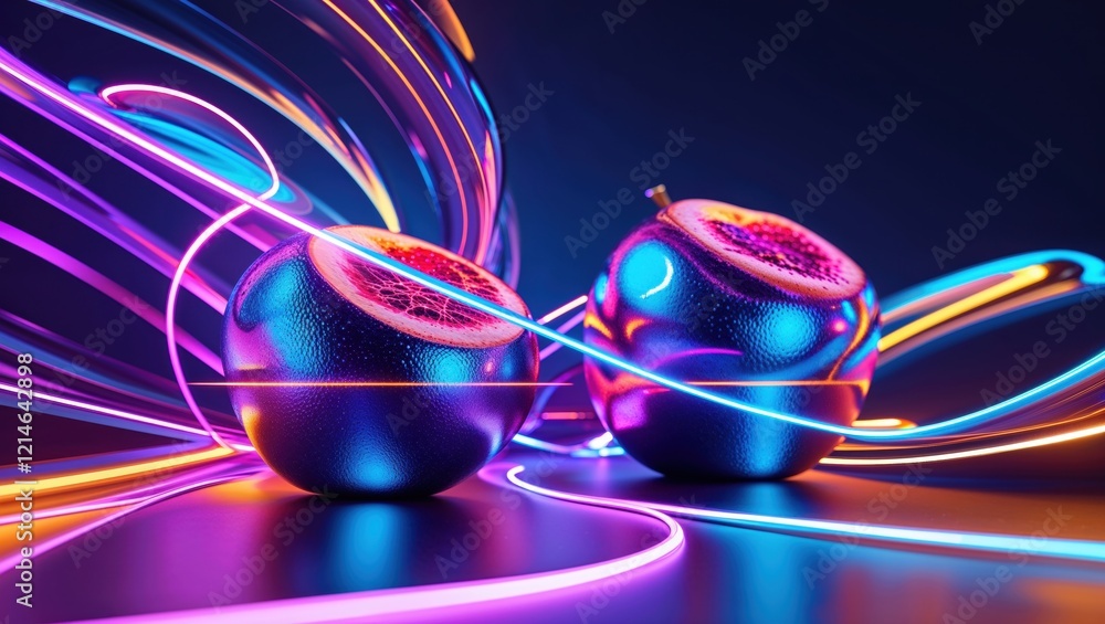 Aufkleber two vibrant, glowing spheres surrounded by colorful light trails create a dynamic and futuristic com
